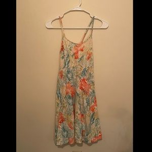 Floral flowey spaghetti strap cross back mini dress